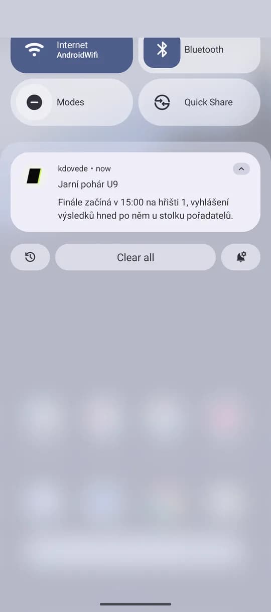 Organizer announcement as a push notification on Android