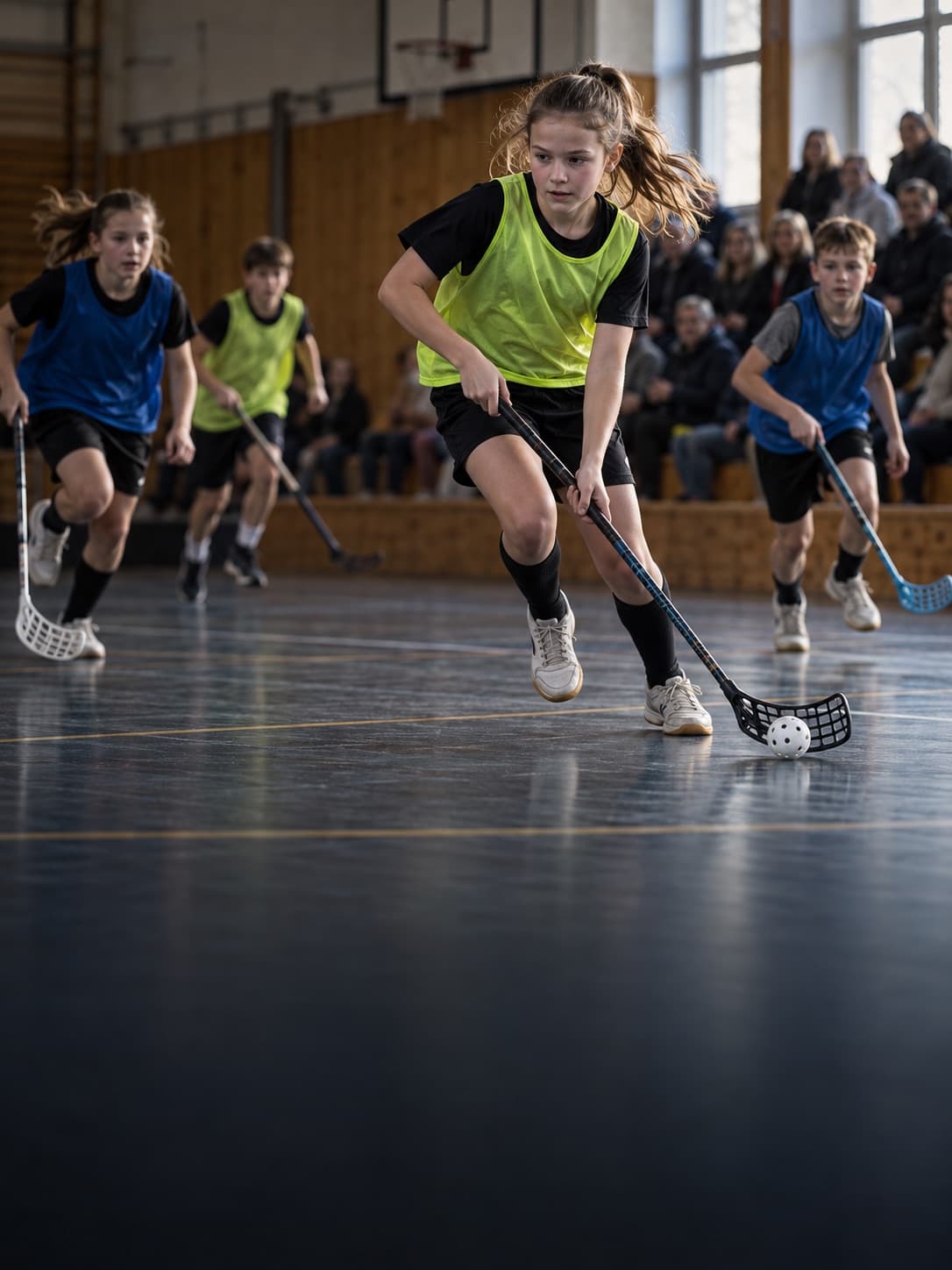 Girl at a school floorball tournament